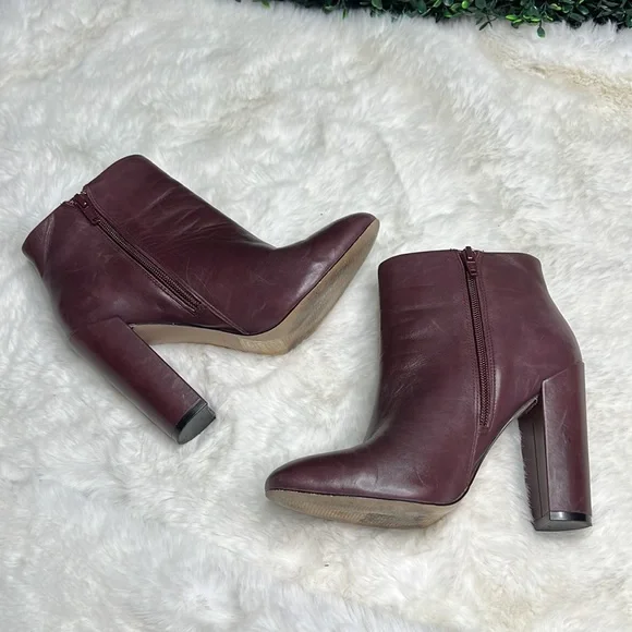 Aldo Leather Ankle Booties Size Eur 6.5 wine color block heel - Picture 2 of 13